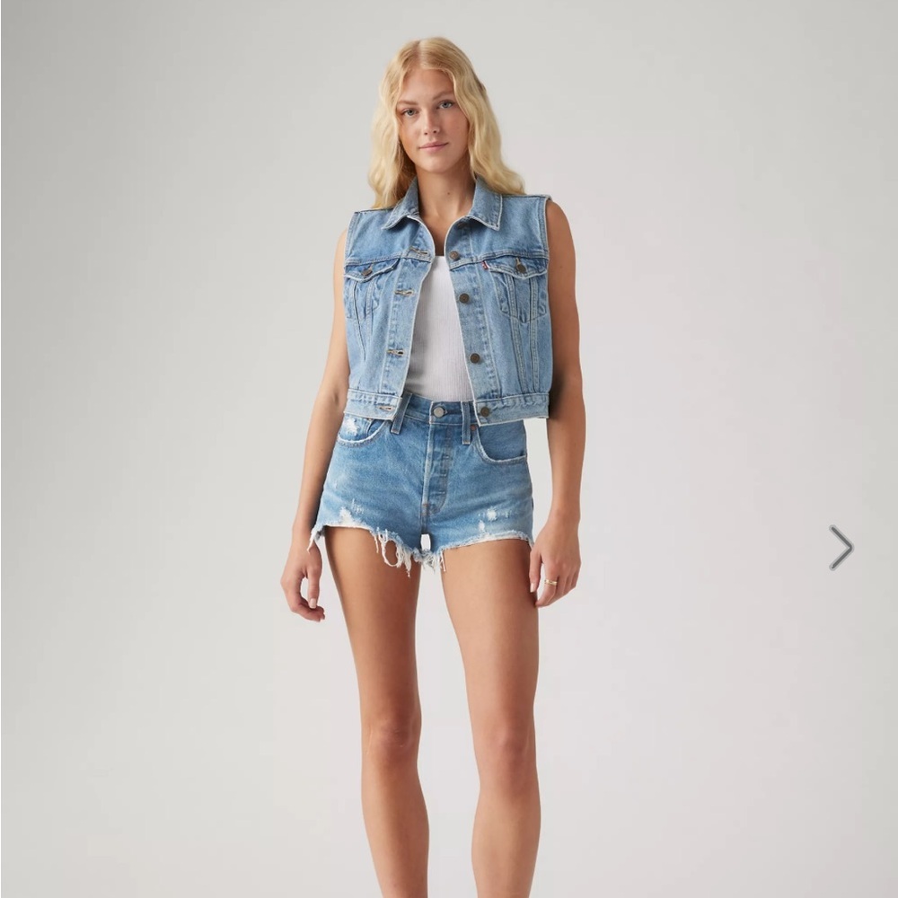 Levi’s Women’s W27 501 High Rise Cut Off Denim Shorts Athens Mid Medium Indigo
